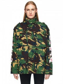 Off White Camouflage Floral Print Parka Jacket