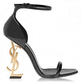 SAINT LAURENT Black and Gold  Opyum Heeled Sandals