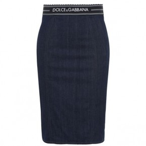 DOLCE AND GABBANA DENIM LOGO TAPE SKIRT