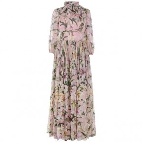 DOLCE AND GABBANA LILY PRINT CHIFFON DRESS