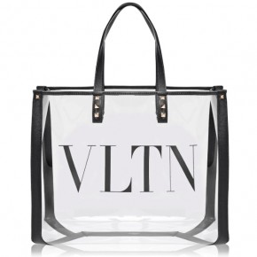 VALENTINO SMALL VLTN PRINT TRANSPARENT TOTE BAG