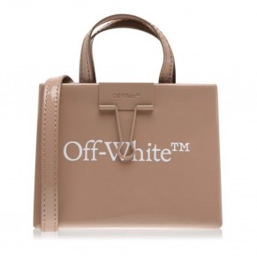 Off White Box mini patent leather tote bag nude brown style