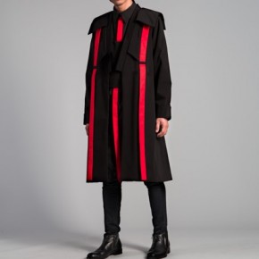 Black coat with red lines pattern