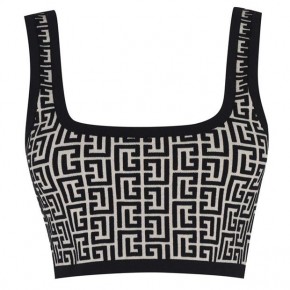 BALMAIN CROPPED JACQUARD SPORTS BRA TOP