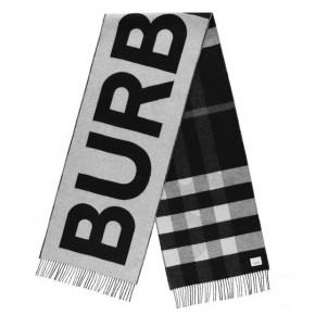 BURBERRY REVERSIBLE CHECK LOGO CASHMERE SCARF