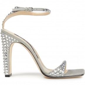 SERGIO ROSSI Crystal embellished metallic suede sandals