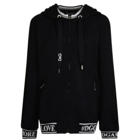 DOLCE AND GABBANA LOGO TAPE ZIP HOODED SWEATSHIRT