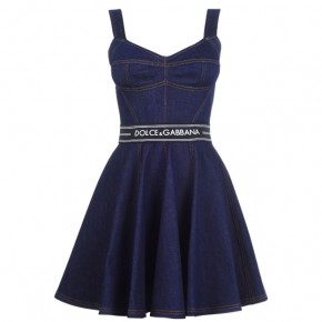 DOLCE AND GABBANA LOGO TAPE DENIM DRESS