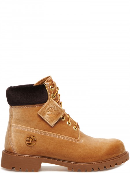 WHITE X Timberland velvet camel boots - I-MAGAZINE Inc