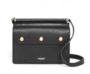 Burberry Mini Leather Title Bag with Pocket Detail in black color