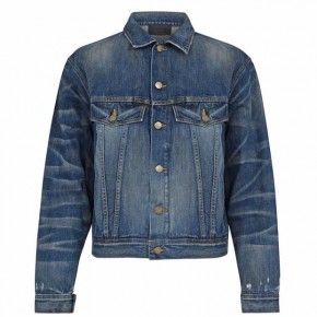 FEAR OF GOD ESSENTIALS Denim Trucker Jacket Distressed Indigo