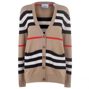 BURBERRY ICON STRIPE MERINO WOOL CARDIGAN