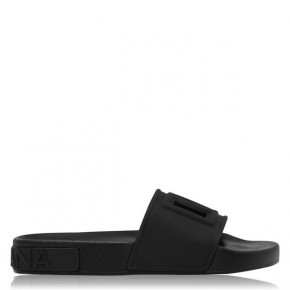 DOLCE AND GABBANA BLACK RUBBER BEACHWEAR SLIDERS