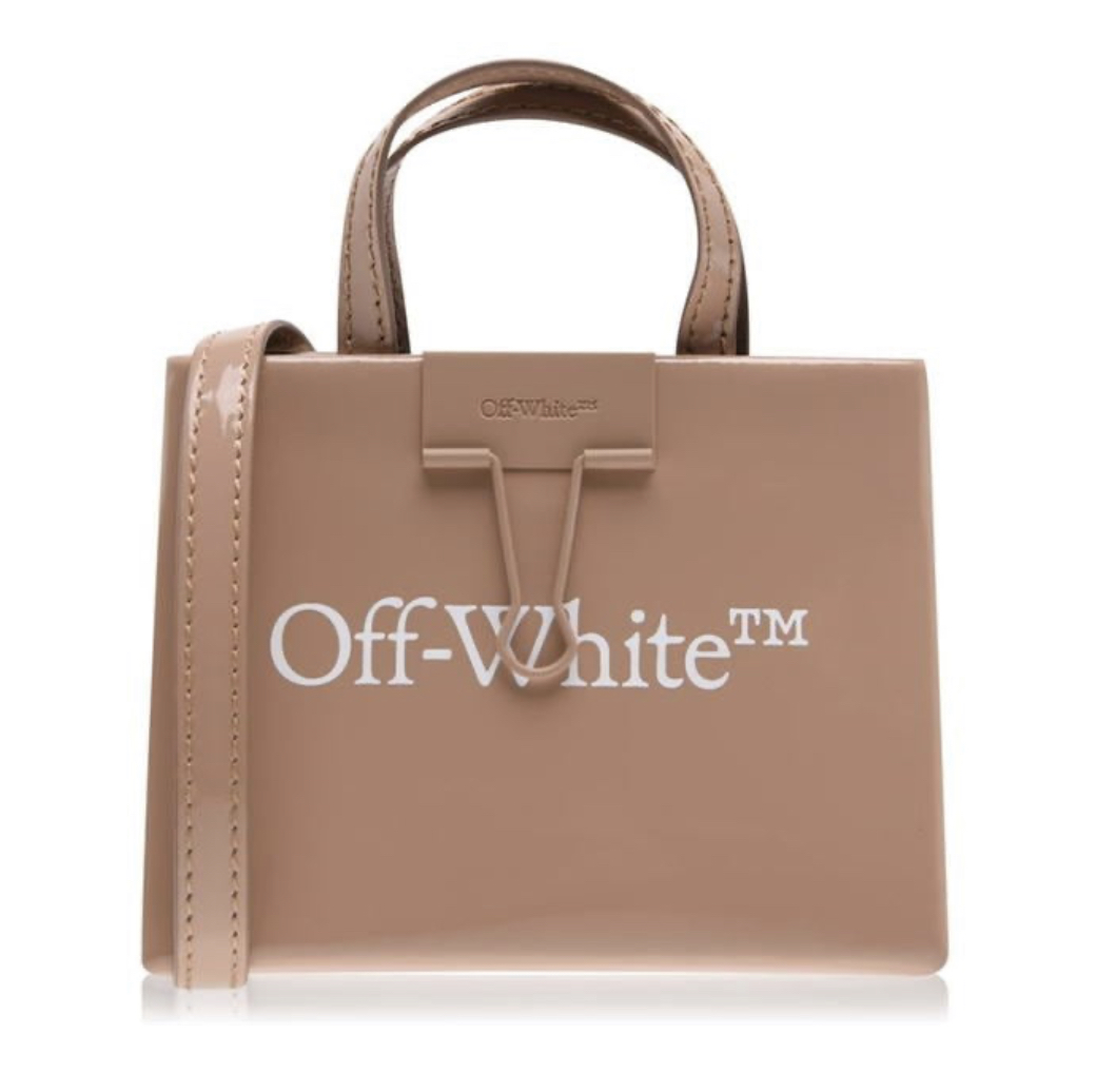 Off White Box mini patent leather tote bag nude brown style - I