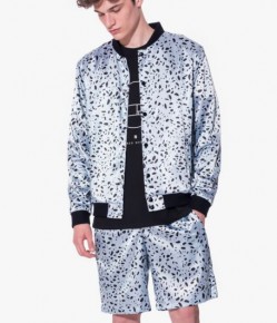 Aqua black dotted satin bomber jacket with shorts