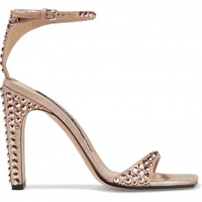 SERGIO ROSSI Rose Gold Crystal metallic suede sandals