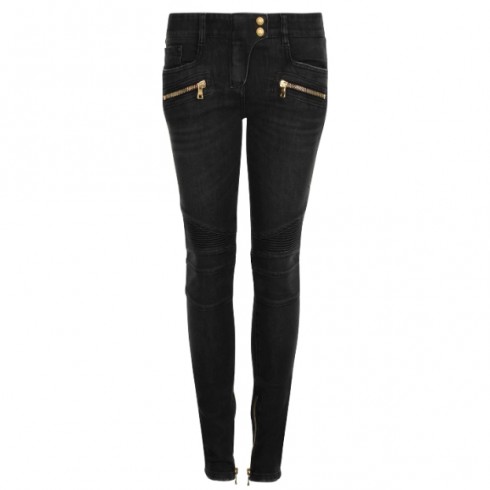 BALMAIN Black BIKER JEANS - I-MAGAZINE Inc