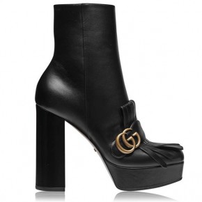 GUCCI LEATHER FRINGE PLATFORM ANKLE BOOTS