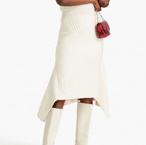 ALEXANDER MCQUEEN Asymmetric jacquard knit wool blend midi skirt