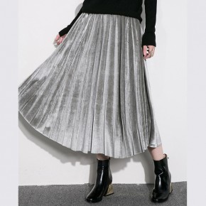 Velvet Pleated Midi Skirt 3 colors