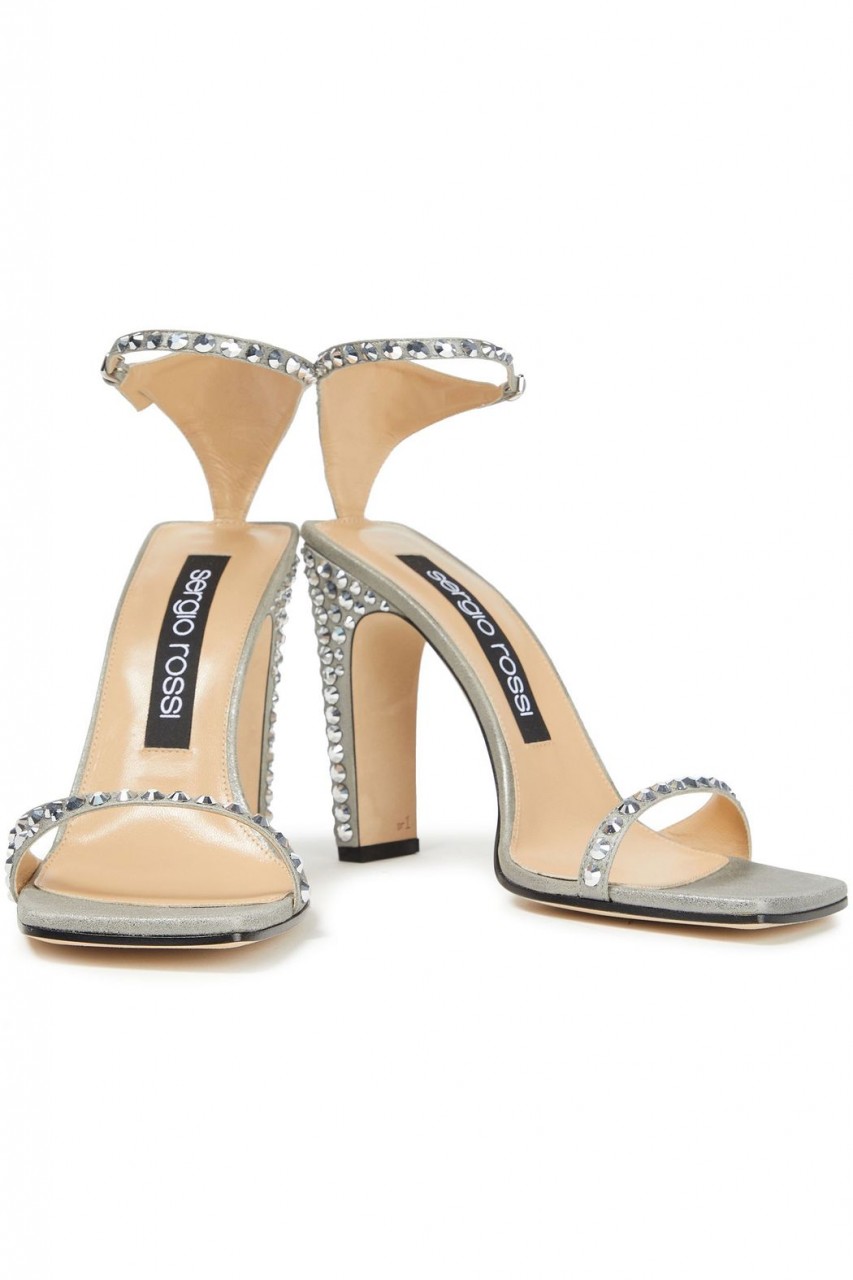 SERGIO ROSSI Crystal embellished metallic suede sandals - I