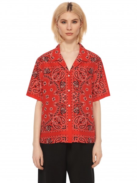 red bandana print shirt womens