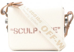 Off White Beige Cotton X Brown leather Sculpture shoulder bag