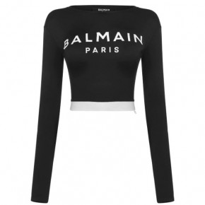 BALMAIN LOGO LONG SLEEVE CROP TOP