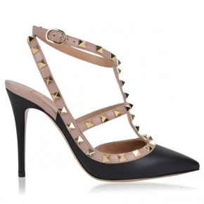 VALENTINO Black Rockstud 100 Ankle Strap Heels