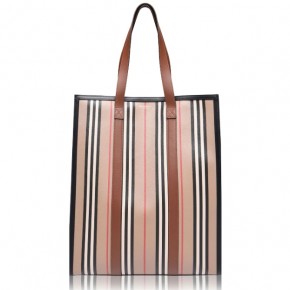 Burberry logo and stripe portrait tote bag