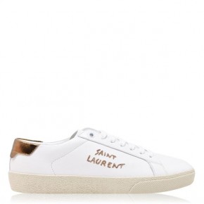 SAINT LAURENT Court Classic metallic logo-embroidered sneakers